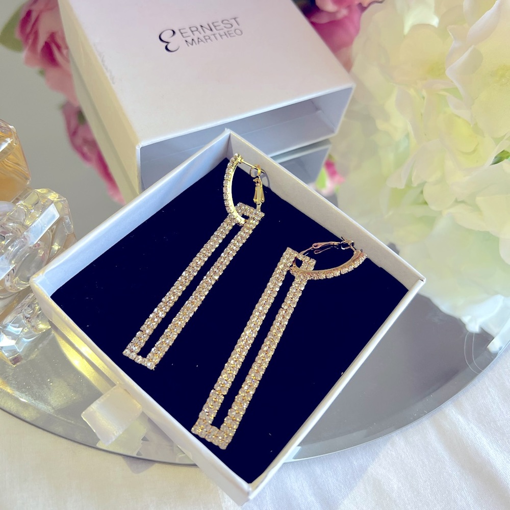 Ernest Martheo Pendant Drop Knocker Rhinestone Earrings